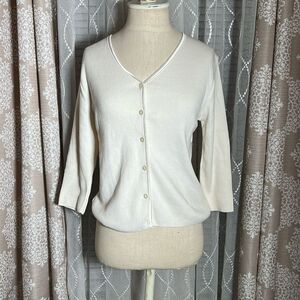 Absolutely quality knit button down top size large color is more of an off white